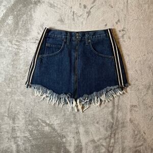 Carmar Denim Fringed Mini Skirt Side Zipper Accents‎ Front Zip Closure Size 26